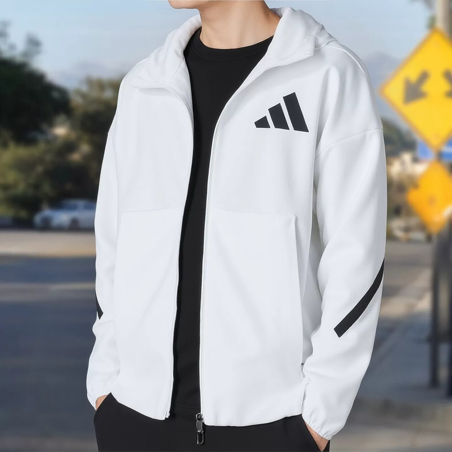 Adidas阿迪达斯ZNE男装外套秋季跑步运动训练针织连帽开衫JF2443