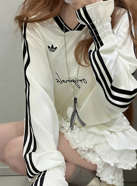 adidas阿迪达斯三叶草芭蕾风时尚收腰球衣白色女长袖T恤 KS2879