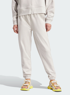 Adidas阿迪达斯女裤直筒宽松透气休闲运动训练束脚针织长裤IU0876