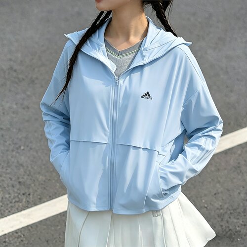 Adidas阿迪达斯防晒衣女子春夏款凉感轻薄防晒帽帽檐面罩休闲外套