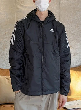 Adidas阿迪达斯正品冬男女三条杠棉服情侣经典百搭运动外套GH4601