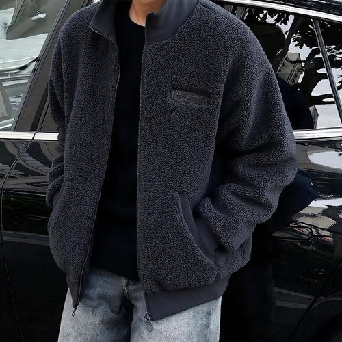 阿迪达斯摇粒绒棒球服男冬季新款加厚保暖立领美式复古夹克IK3507