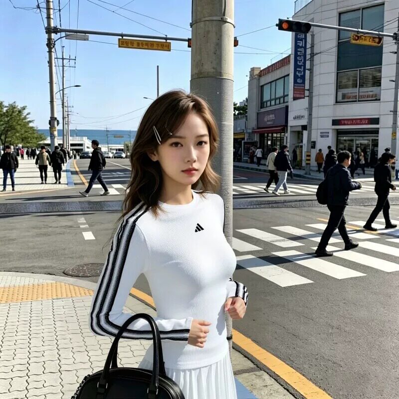 正品adidas阿迪达斯慵懒风长袖女运动服2026秋款蕾丝修身秋衣T恤