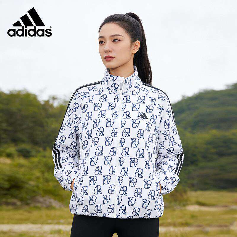 阿迪达斯正品外套女士2025新款adidas复古印花梭织时尚夹克JY7702