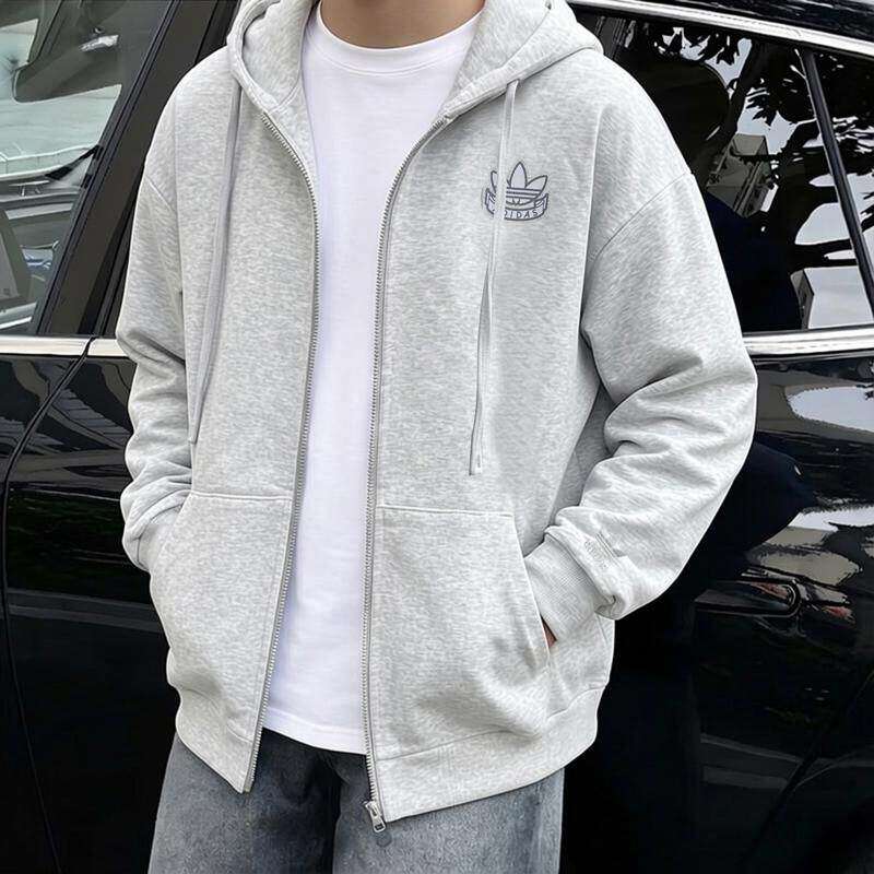 Adidas阿迪达斯三叶草外套男士新款针织宽松连帽衫大码运动服上衣