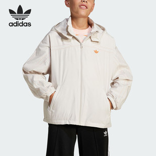 Adidas阿迪达斯童装新款男女大童防风外套运动梭织连帽夹克JC7322