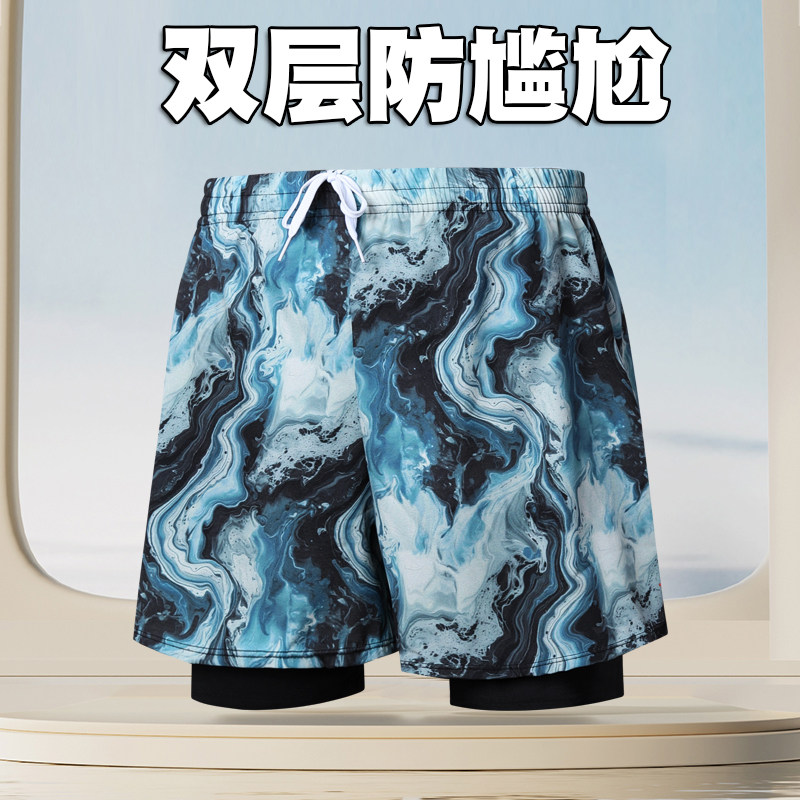新款双层防尴尬男士泳裤