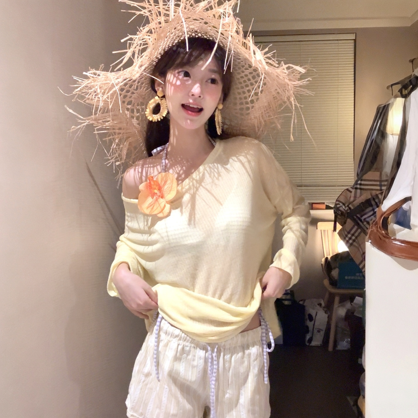 新款小清新防晒长袖显瘦百搭女比基尼分体泳衣女短裤保守水上乐园