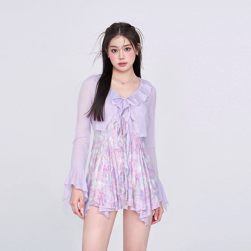 2026新款泳衣女连体裙式保守微胖女孩遮肉显瘦甜美罩衫泡温泉泳装