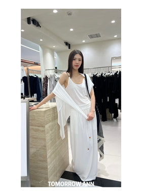 TOMORROW ANN 2025气质薄透亚麻针织抽绳半身裙(配腰绳)11607
