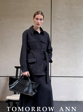TOMORROW ANN 早秋上新高级感老钱风翻领收腰短外套(配腰带)11785