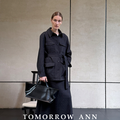 TOMORROW ANN 早秋上新高级感老钱风翻领收腰短外套(配腰带)11785