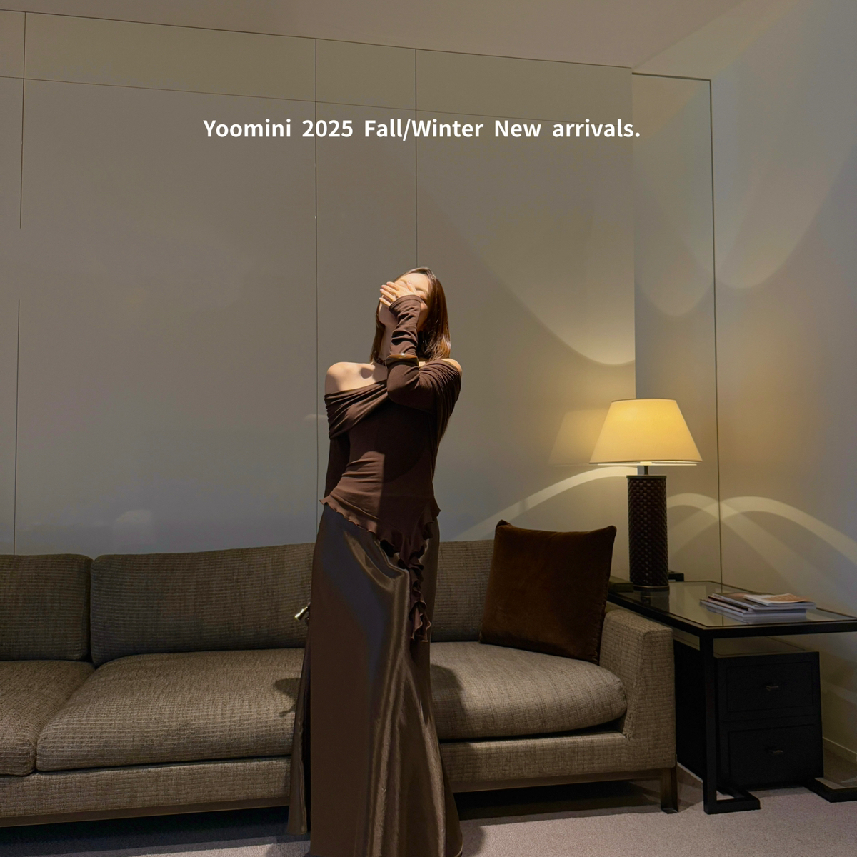 YOOMINI一字领不规则针织衫