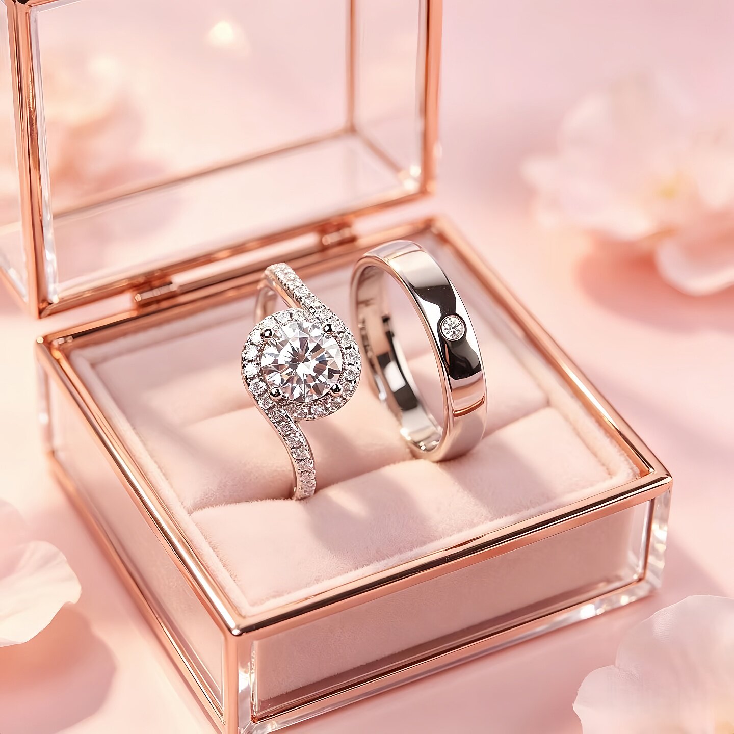 结婚仪式对戒圆形群镶锆石仿真钻戒女一对开口可调节求婚戒指道具