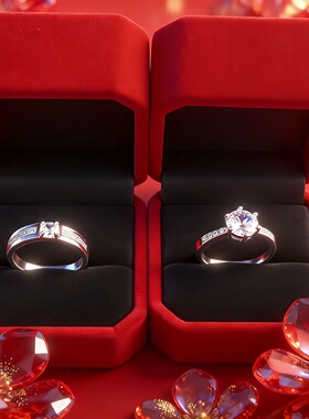 仿真1克拉人工钻戒情侣对戒可调