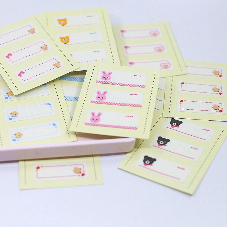 可烫可缝 日本miki和f家风格卡通小熊小兔空白可书写名字贴姓名贴