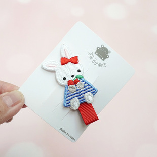 日本familiar风可爱卡通小熊小兔子刺绣发夹刘海夹鸭嘴夹儿童发饰