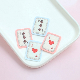 BF03熨烫款日本shirley temple风银线刺绣桃心梅花扑克牌布贴