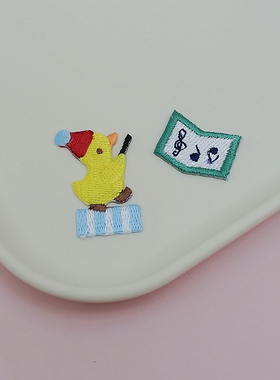 BF02熨烫款日本familiar风可爱小鸡音符音乐刺绣布贴发夹DIY材料