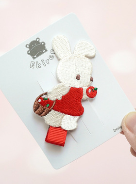 小红书日本Familiar家刺绣卡通形象可爱小兔子发夹鸭嘴夹