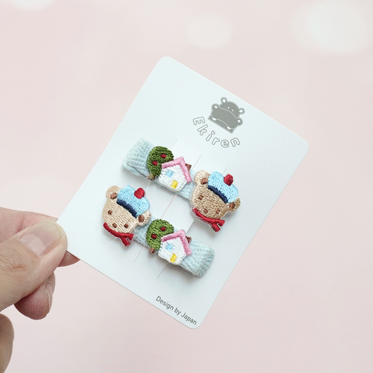 日本familiar风格可爱海军小熊小树房子刺绣发夹对夹可爱儿童发饰