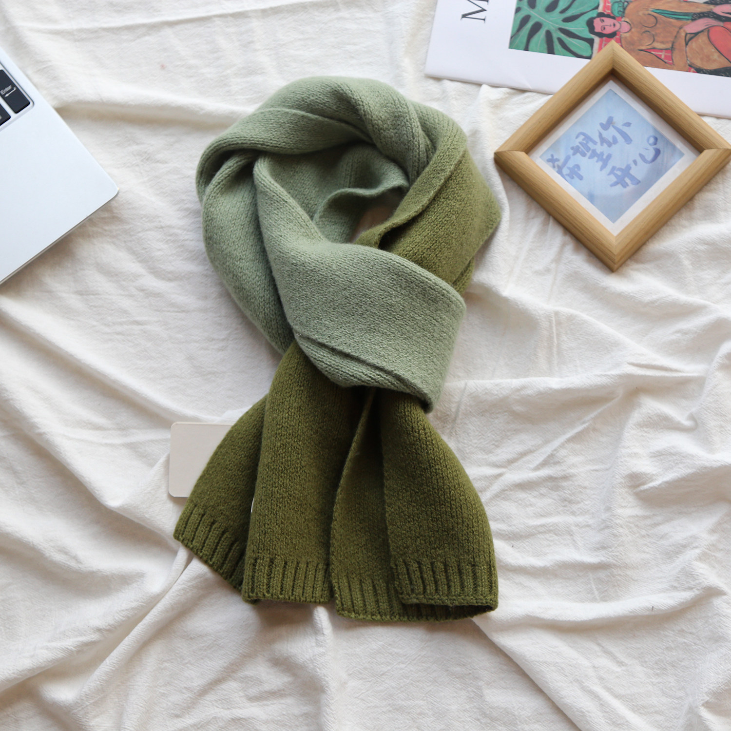 100%澳洲纯羊毛渐变色围巾女秋冬季韩系氛围感保暖厚针织百搭围脖