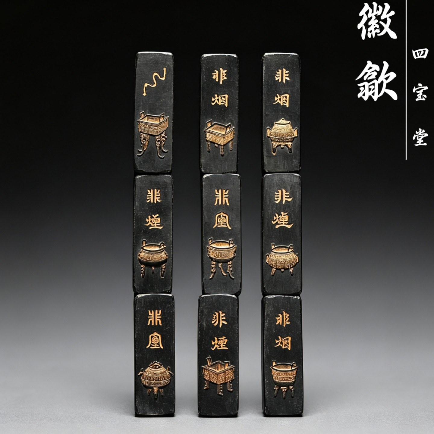 非烟九鼎非遗徽墨精品优质油烟小套墨1986年曹素功老墨锭书画墨条