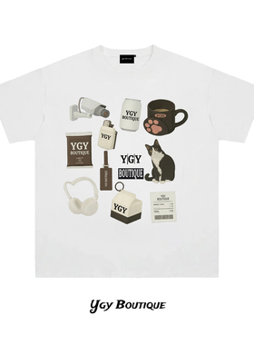 YGY潮牌320g重磅纯棉卡通印花T恤2026年夏季学生百搭情侣短袖上衣