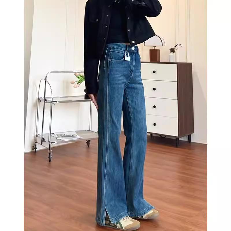 美式梨型身材加绒牛仔裤