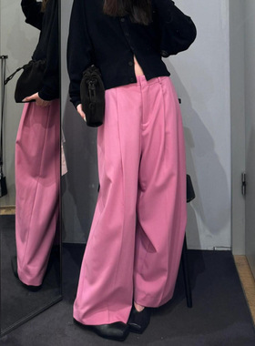 元品质 C家25春季新款休闲版型阔腿裤混纺通勤长裤粉色百搭裤