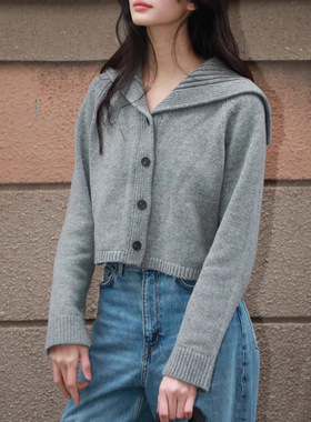 元品质 C家标准版型水手领羊毛针织开衫灰色毛衣外套25春季新