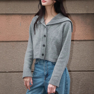 灰色毛衣外套25春季 元 型水手领羊毛针织开衫 C家标准版 新 品质