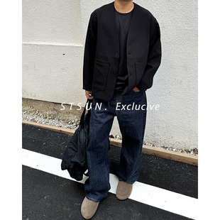 Suit静奢极简无领两粒扣高级感宽松休闲西服男 Uncollar STS