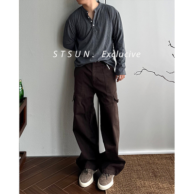 复古酵洗多袋工装长裤