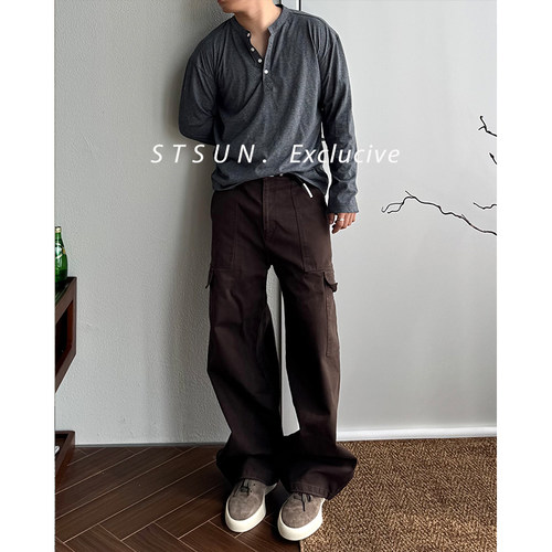 复古酵洗多袋工装长裤