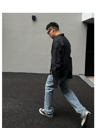 STS复古宽松格纹衬衫男