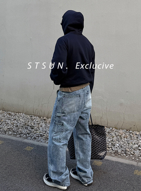 【STS】Differ Jeans雪花蓝竹节伐木元素宽松直筒百搭clean牛仔裤