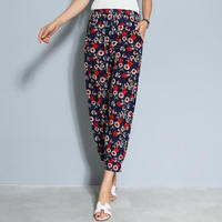 Middle-aged and elderly women's lantern pants, women's summer thin and loose ice silk mom pants, printed large-sized base grandma pants thumbnail 5