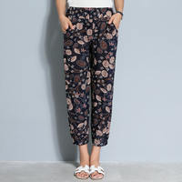 Middle-aged and elderly women's lantern pants, women's summer thin and loose ice silk mom pants, printed large-sized base grandma pants thumbnail 3