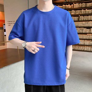 短袖T恤男士夏季宽松圆领半袖上衣华夫格日系简约t恤 609 p22图片