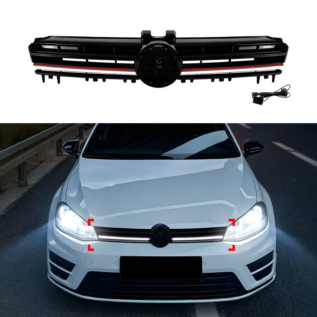 适用大众高尔夫7 高7 Golf MK7 R款蜂窝带灯LED发光中网格栅改装