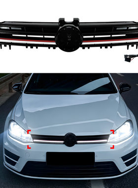 适用大众高尔夫7 高7 Golf MK7 R款蜂窝带灯LED发光中网格栅改装