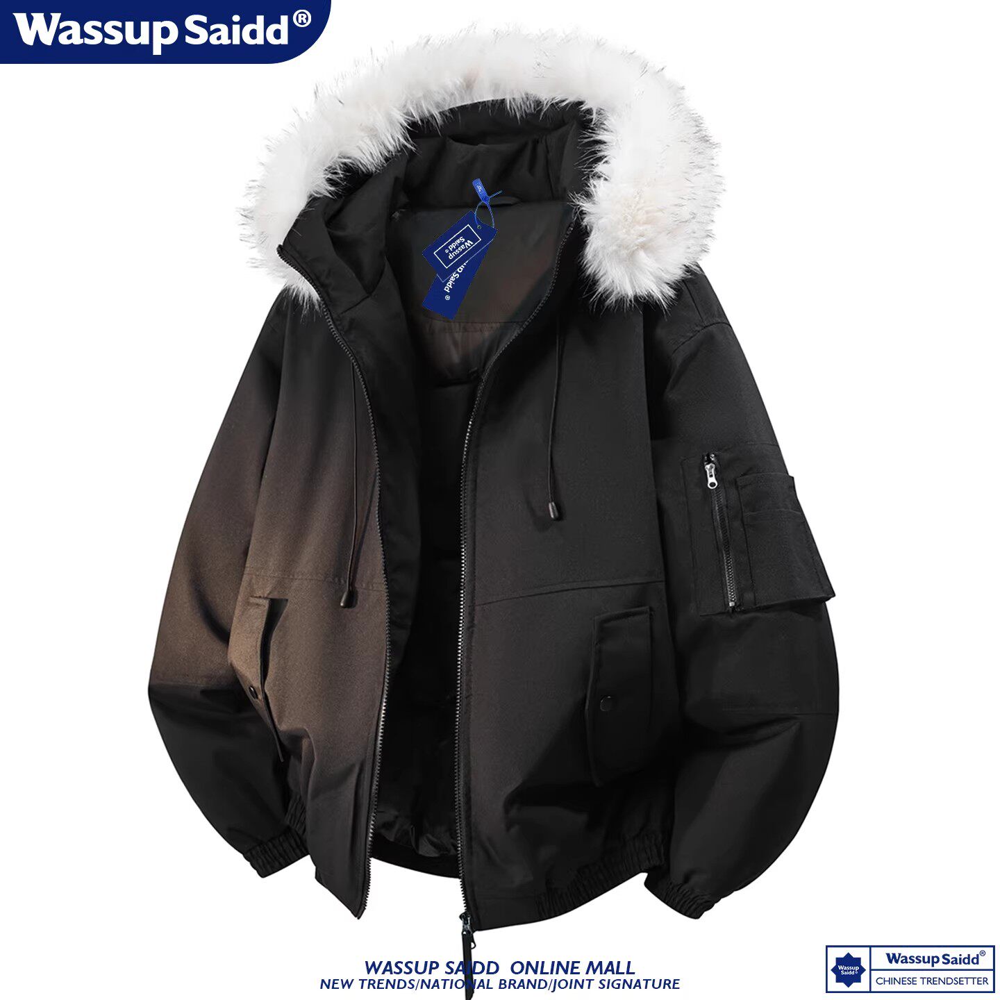 WASSUP SAIDD冬季连帽毛领派克服男女防风保暖外套休闲棉服棉衣