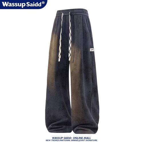 WASSUP SAIDD新款美式扎染休闲裤男宽松直筒卫裤大码泼墨运动长裤