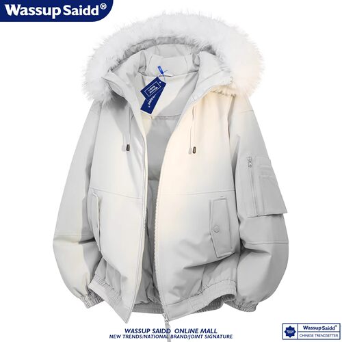 WASSUP SAIDD美式潮牌毛领连帽棉衣男女冬季加厚保暖防风棉服外套