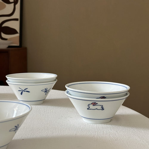 手绘釉下彩 日式陶瓷碗侘寂瓷餐具家用汤碗面碗高颜值米饭碗套装