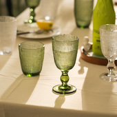 复古水杯饮料杯 浮雕玻璃布纹高脚杯 红酒杯 葡萄酒杯家用餐具