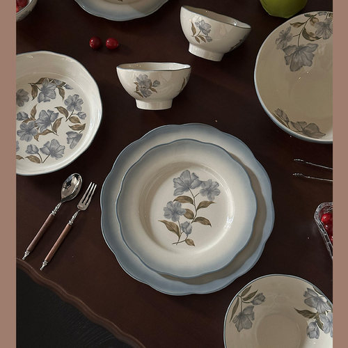 法式陶瓷釉下彩中古风餐具 餐盘深盘饭碗汤面碗深盘中餐家用