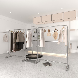 服装店挂衣架不锈钢拉丝银色陈列货架女装店专用中岛展示架落地架