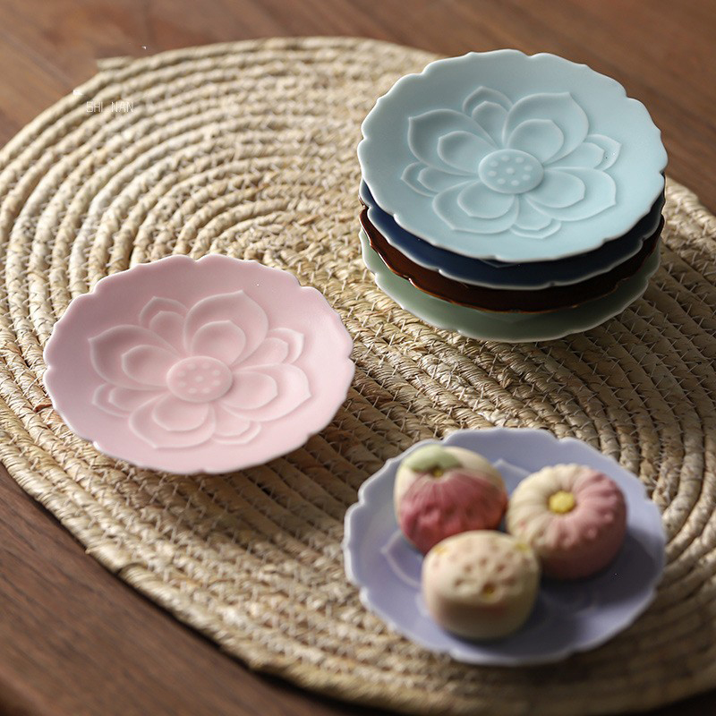 新中式莲花下午茶点心碟精致小巧陶瓷水果碟零食蛋糕点展示摆放碟